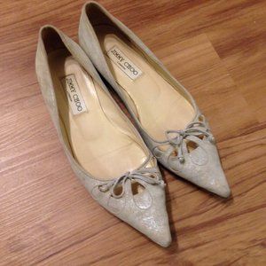 Jimmy Choo Metallic Grey/White Suede Flats EU 38